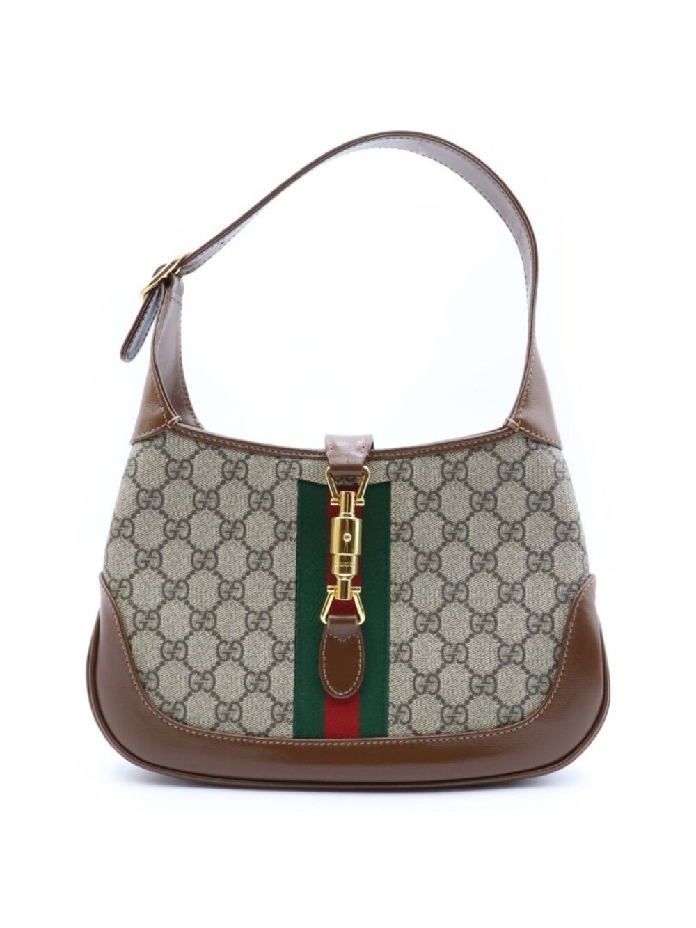 Gucci GG Supreme Jackie Shoulder Bag Brown Leather Gold